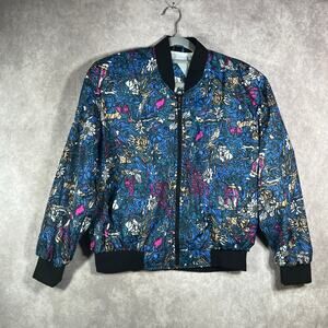 Vintage The Incrowd Collection Bomber Jacket Women‎ Size M Blue Floral Zip Artsy
